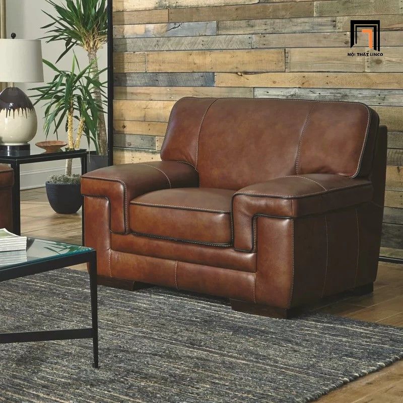 Bộ ghế sofa gia đình Âu Mỹ KT64 Keara da công nghiệp nâu