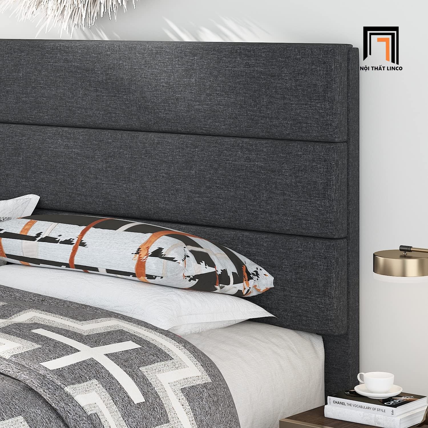Giường ngủ giá rẻ GN14 Allewie vải nỉ 1m6 x 2m màu xám đen