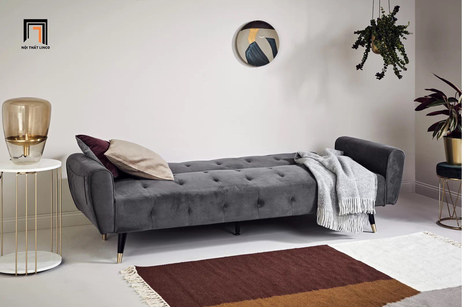 Ghế sofa giường bật nằm giá rẻ GB22 Platin 2m màu xám đậm