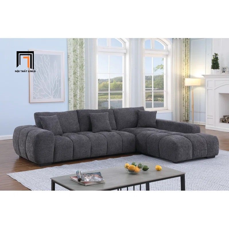 Ghế sofa góc L vải nỉ xám đen GT252 Marigail 2m4 x 1m6 giá rẻ