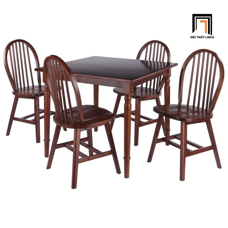 Set bàn ăn vuông màu nâu đậm 49-KH4-G58-B91 4 ghế cong đẹp