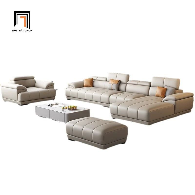 Bộ ghế sofa góc L cao cấp GT266 Tolstoy da giả xám 3m x 1m6