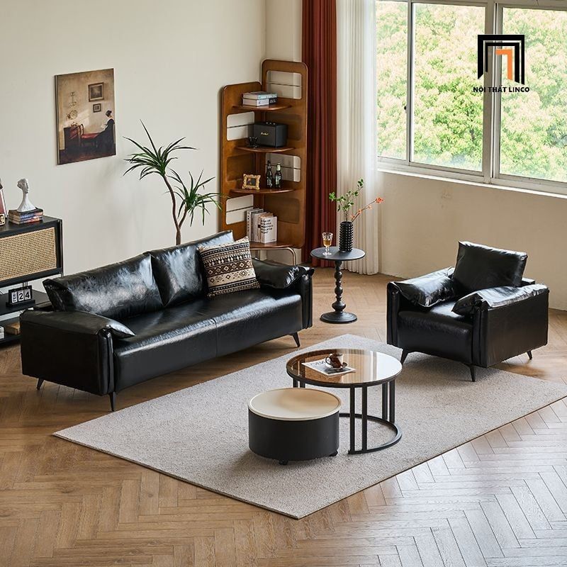 Combo 2 ghế sofa da Pu bóng màu đen KT152 Napita sang trọng