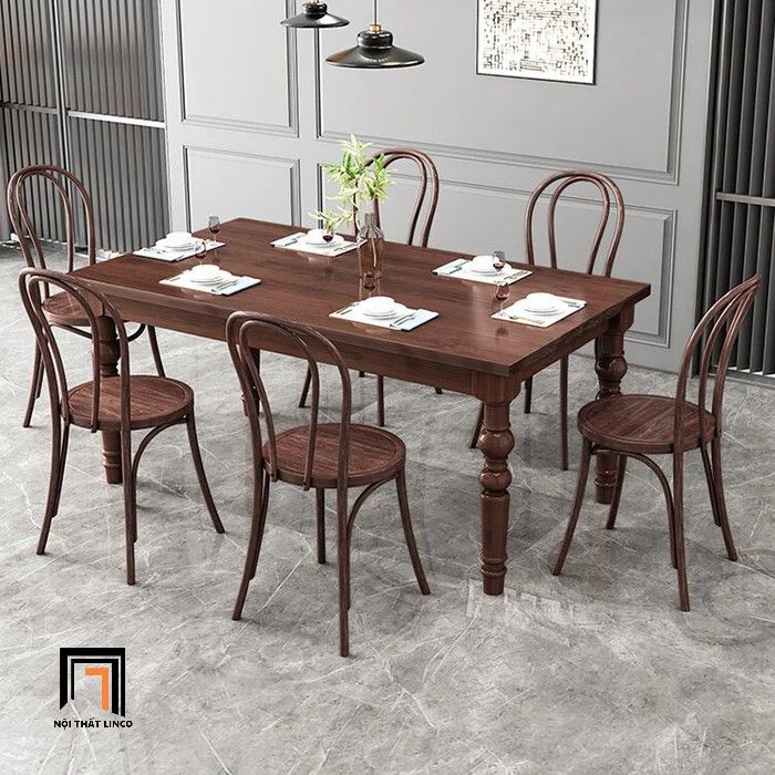 Set bàn ghế ăn 4 người cao cấp 52-KH4-G55-B109 màu nâu đậm