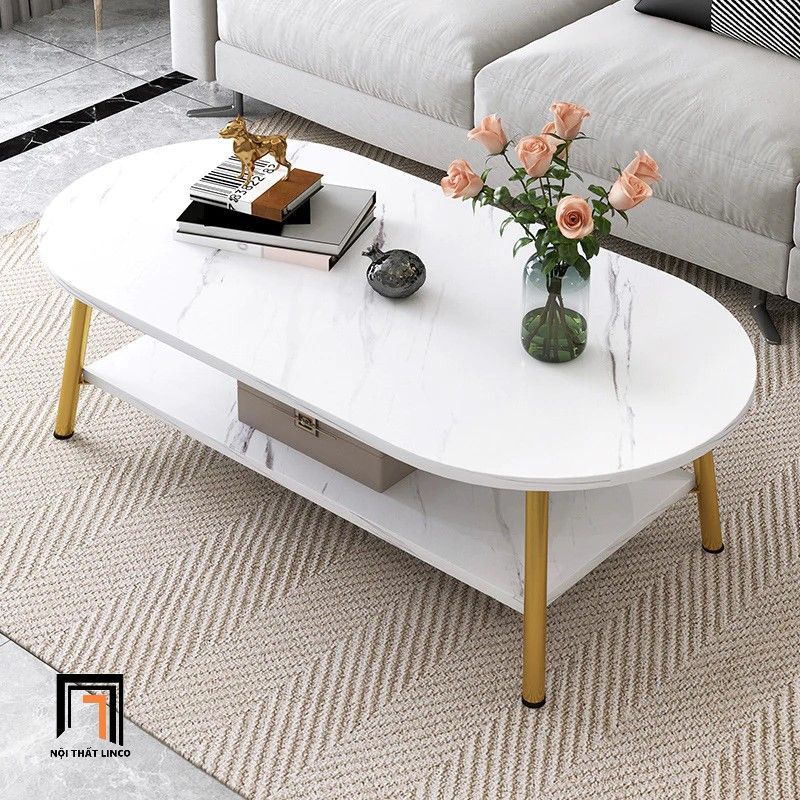 Bàn sofa phòng khách nhỏ gọn BSF15 Oveen 1m mặt đá trắng