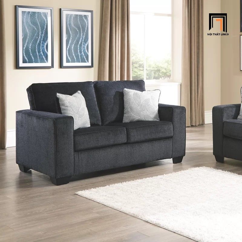 Bộ ghế sofa gia đình KT3 Rima vải nỉ màu xám đen