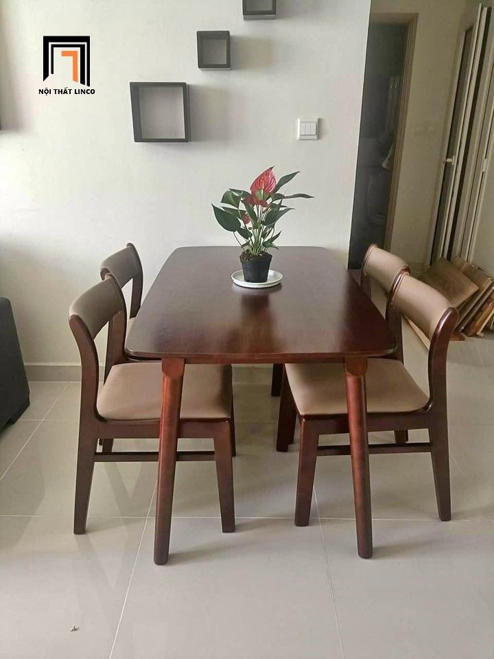 Bộ bàn ăn 4 người 15-KH4G10-B107 màu nâu đậm cho chung cư