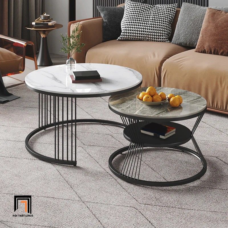Cặp bàn sofa đôi mặt đá trắng BSF34 Rolate cho văn phòng nhỏ