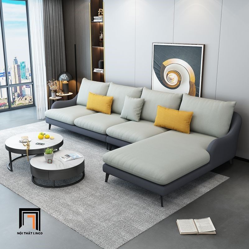 Bộ ghế sofa góc L 3m x 1m6 GT125 Yank phối màu da Pu