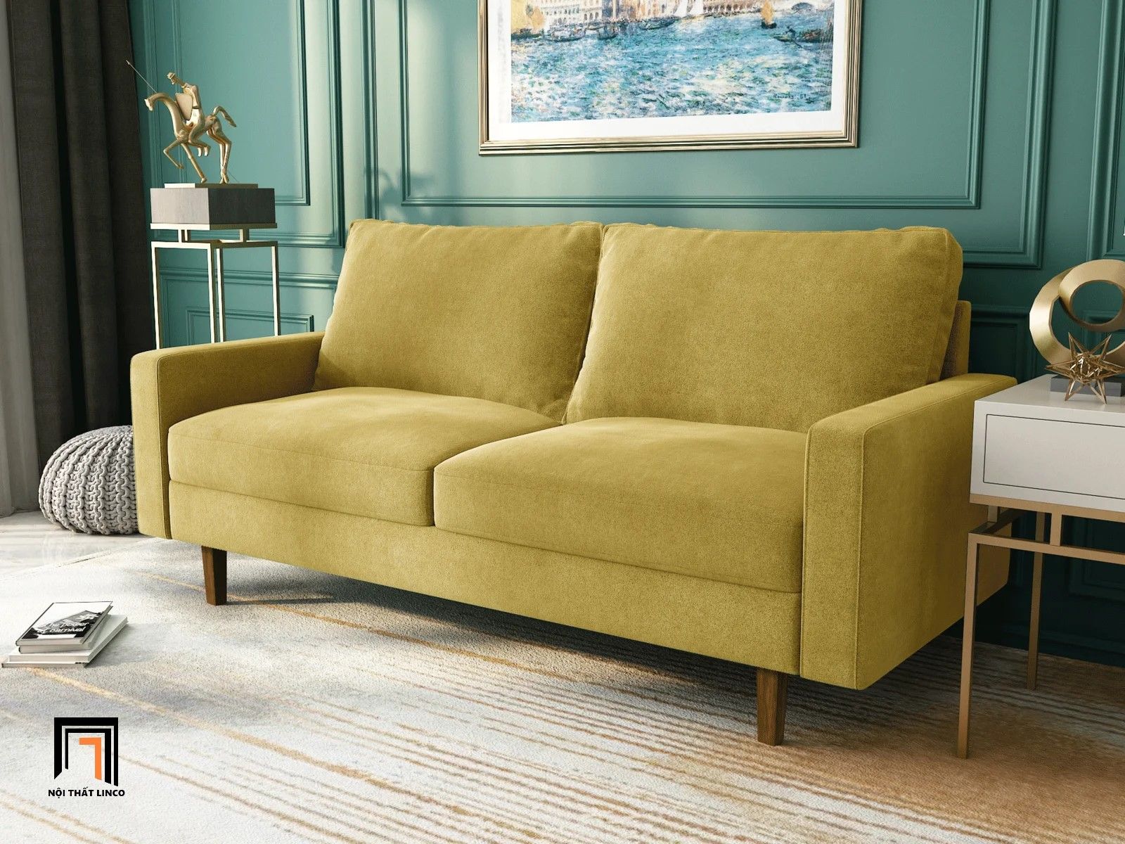 Ghế sofa băng vải nỉ nhung màu đen BT221 Jo dài 1m6 nhỏ gọn