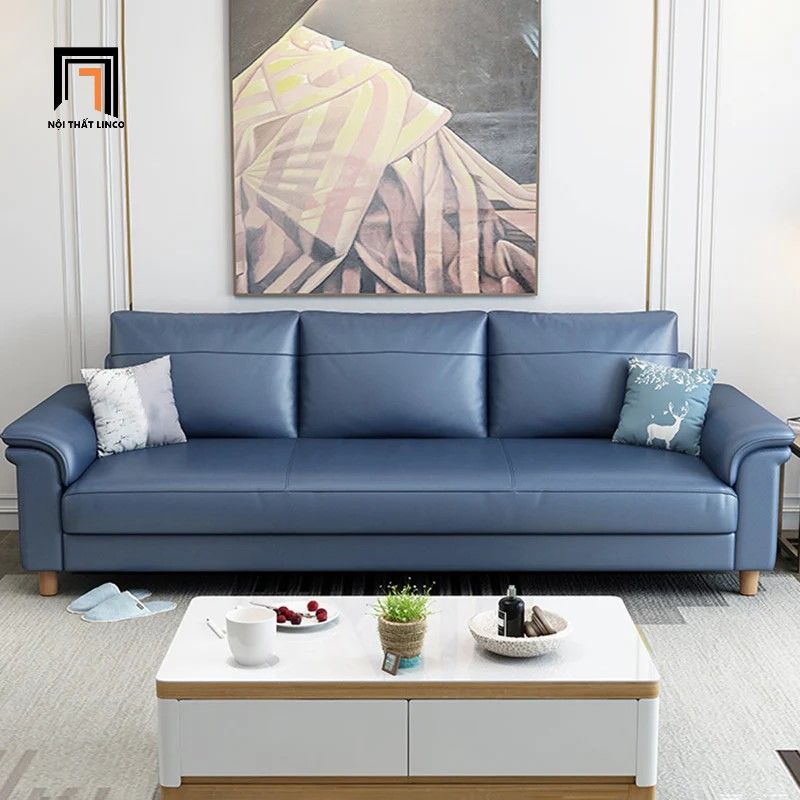 Ghế sofa băng dài 2m1 BT338 Bawati xanh dương da giả Pu