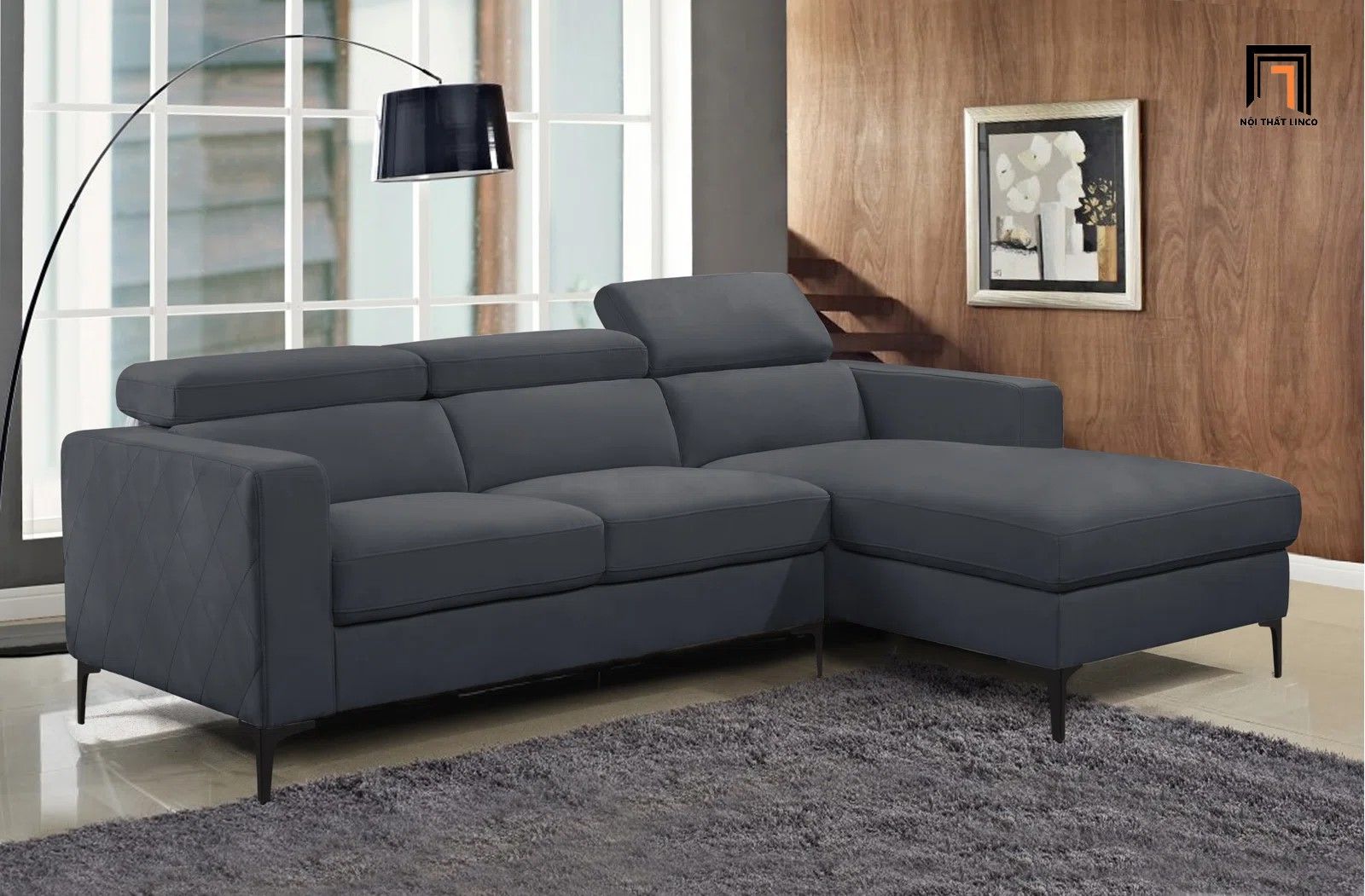 Bộ ghế sofa góc L gật gù GT91 Tashaye 2m4 x 1m7 vải nỉ nhung