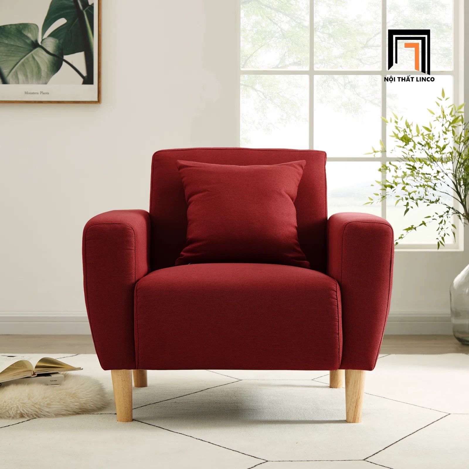 Ghế sofa đơn cho phòng nhỏ DT2 Zaro giá rẻ màu đỏ đô