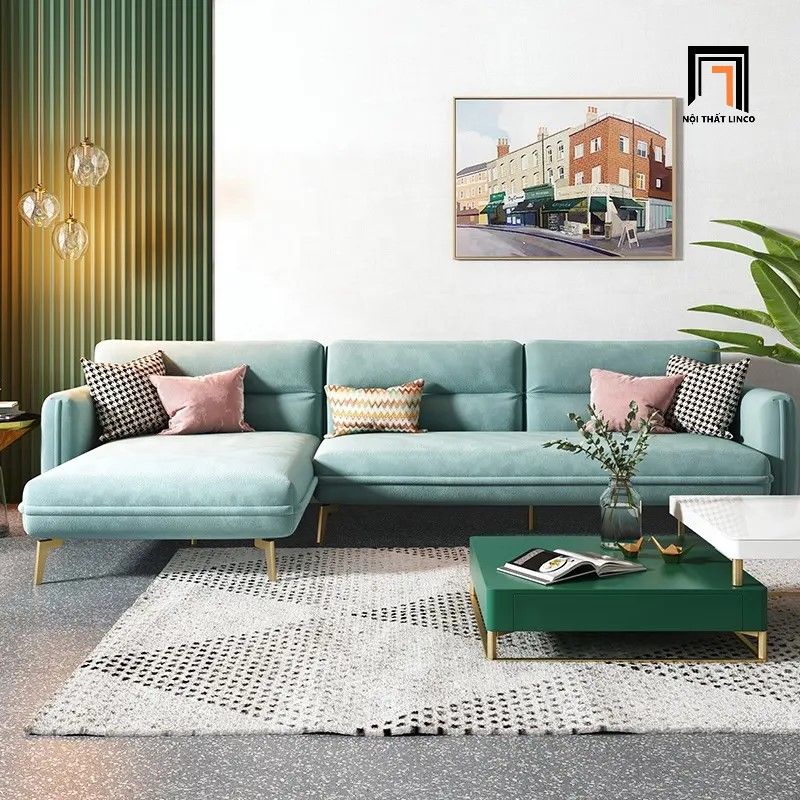 Bộ ghế sofa góc L 2m4 x 1m6 GT55 Velor xám tro vải nhung