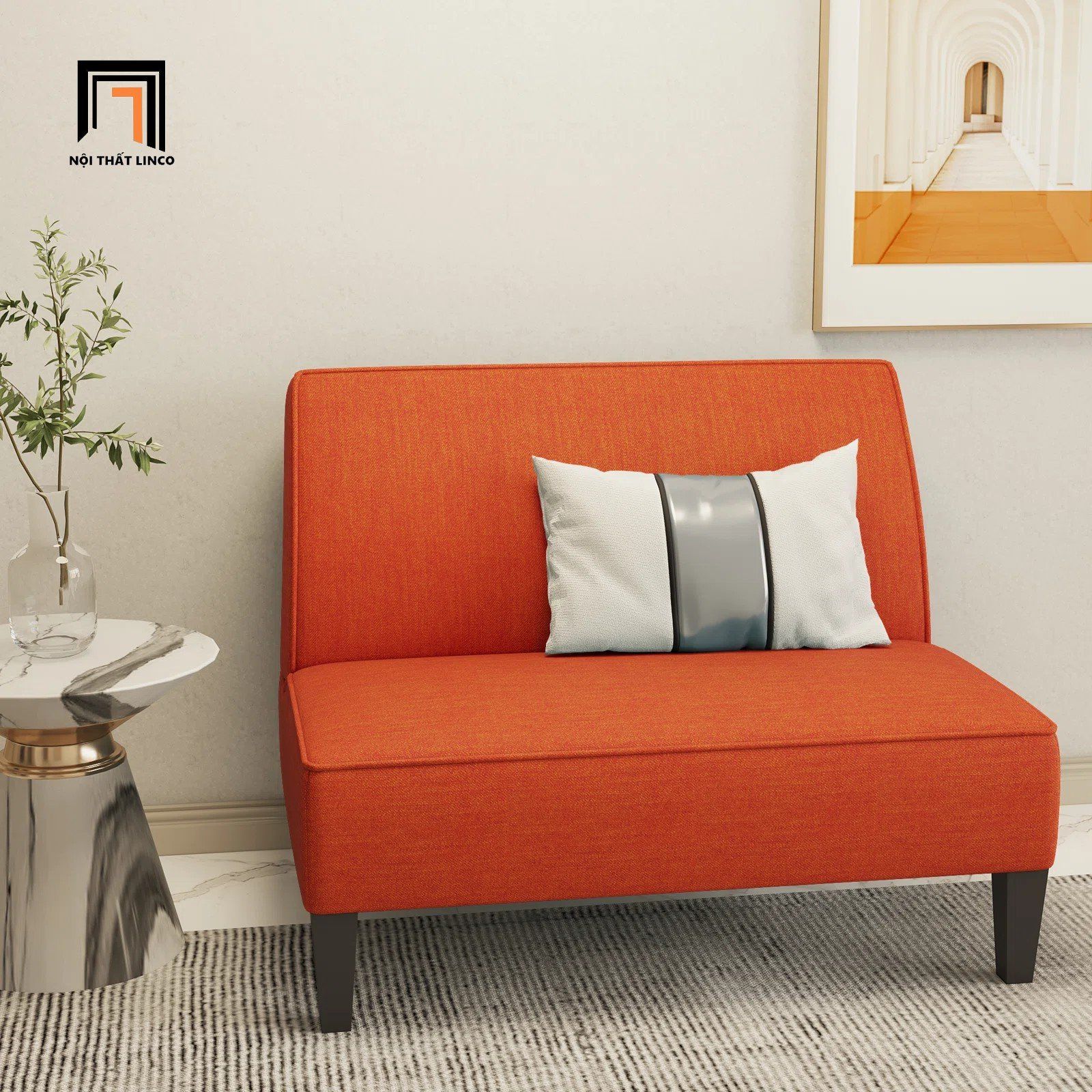 Ghế sofa băng mini màu cam dài 1m BT229 Devair vải bố giá rẻ