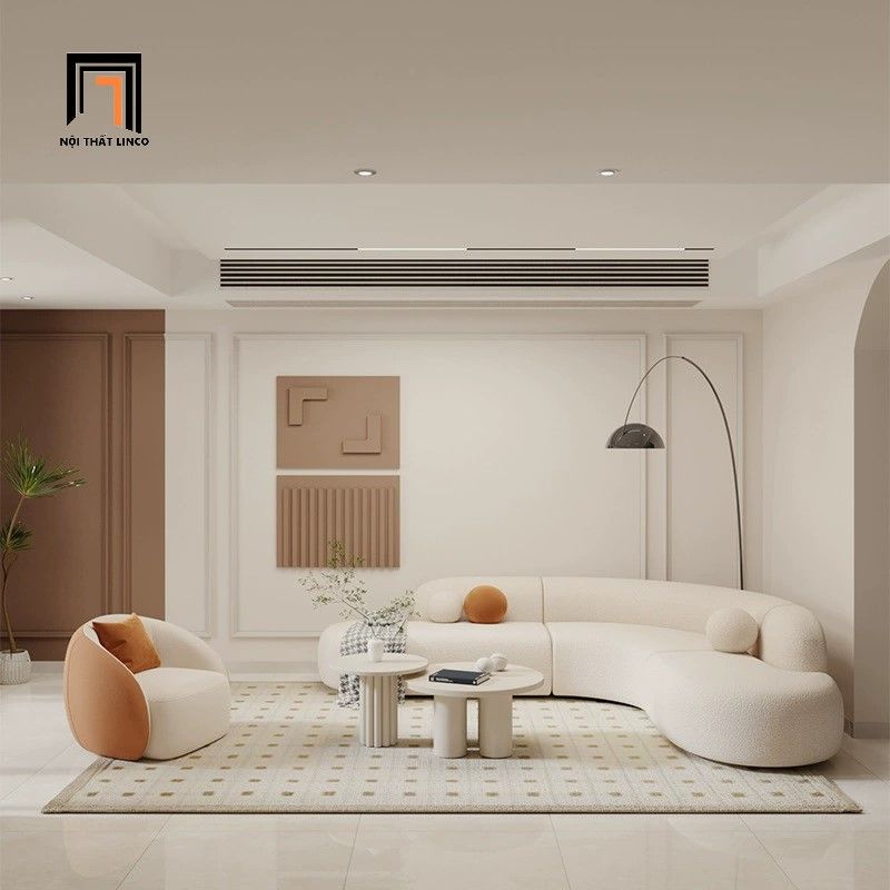Bộ ghế sofa góc cong GT263 Burtrum 2m5 x 2m1 vải lông cừu