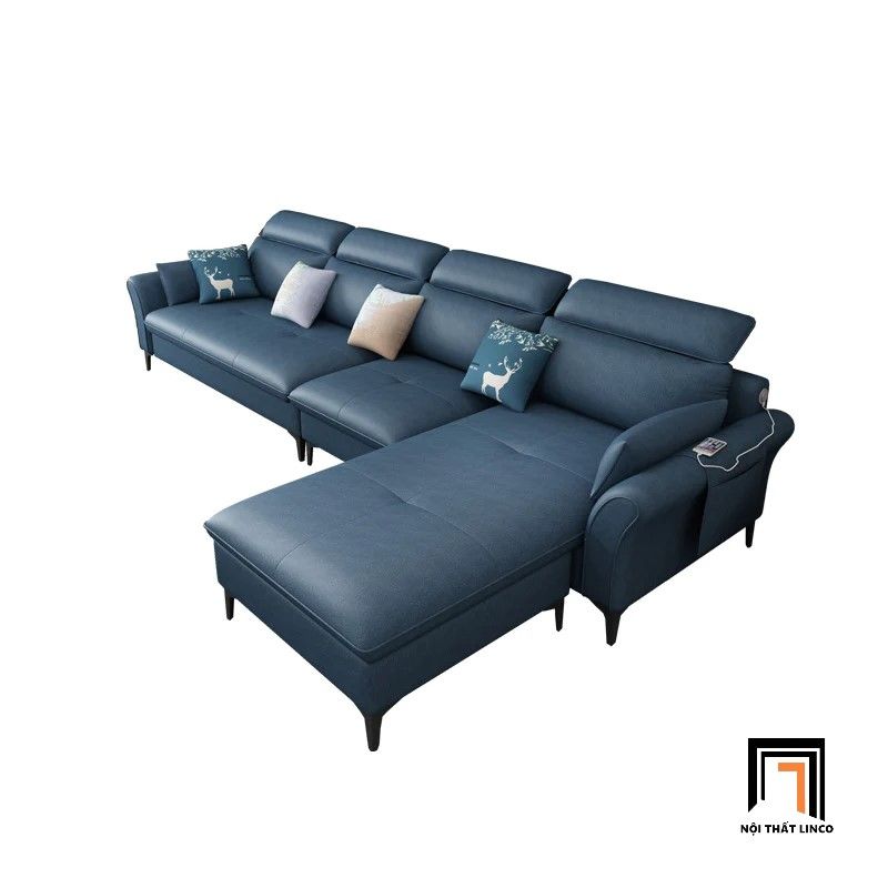 Bộ ghế sofa góc chữ L GT121 Fontana 3m2 x 1m75 da giả xám đen