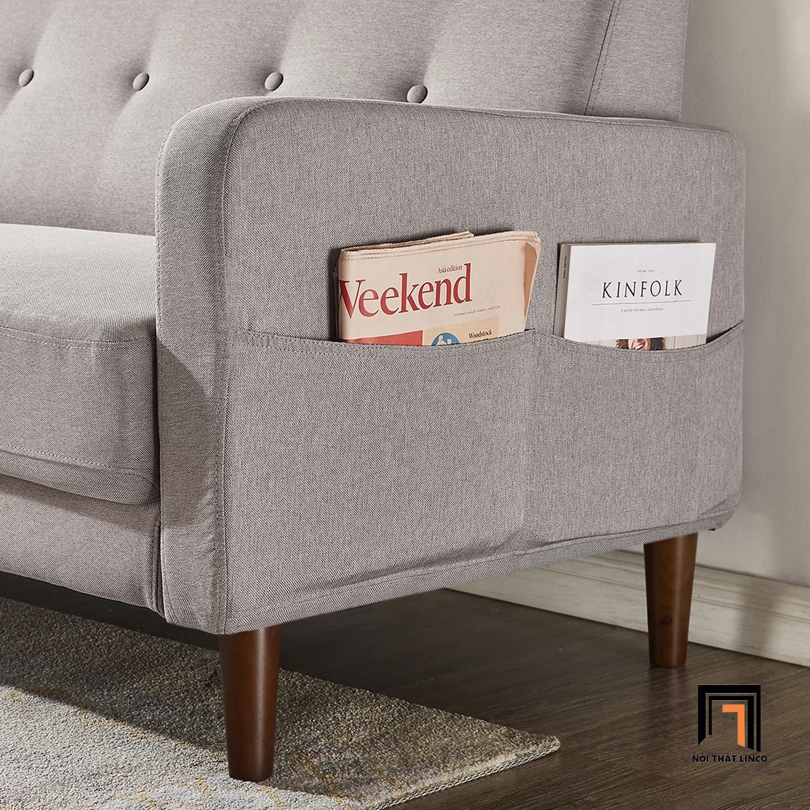 Ghế sofa đôi vải nỉ bố xám trắng BT209 Hensin dài 1m5 nhỏ gọn