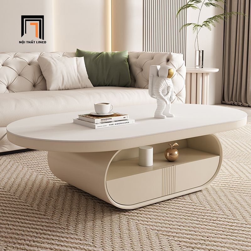 Bàn sofa phòng khách oval mặt đá 1m1 BSF91 Juntura kiểu cong