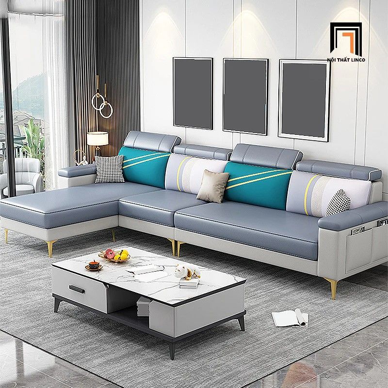 Ghế sofa góc L da công nghiệp GT171 Sheridon 2m3 x 1m55 xám ghi