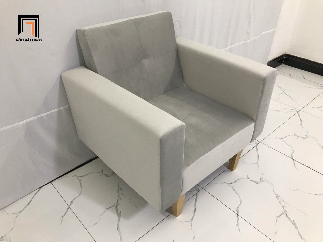 Ghế sofa đơn hiện đại NS02 màu xám tro vải nhung