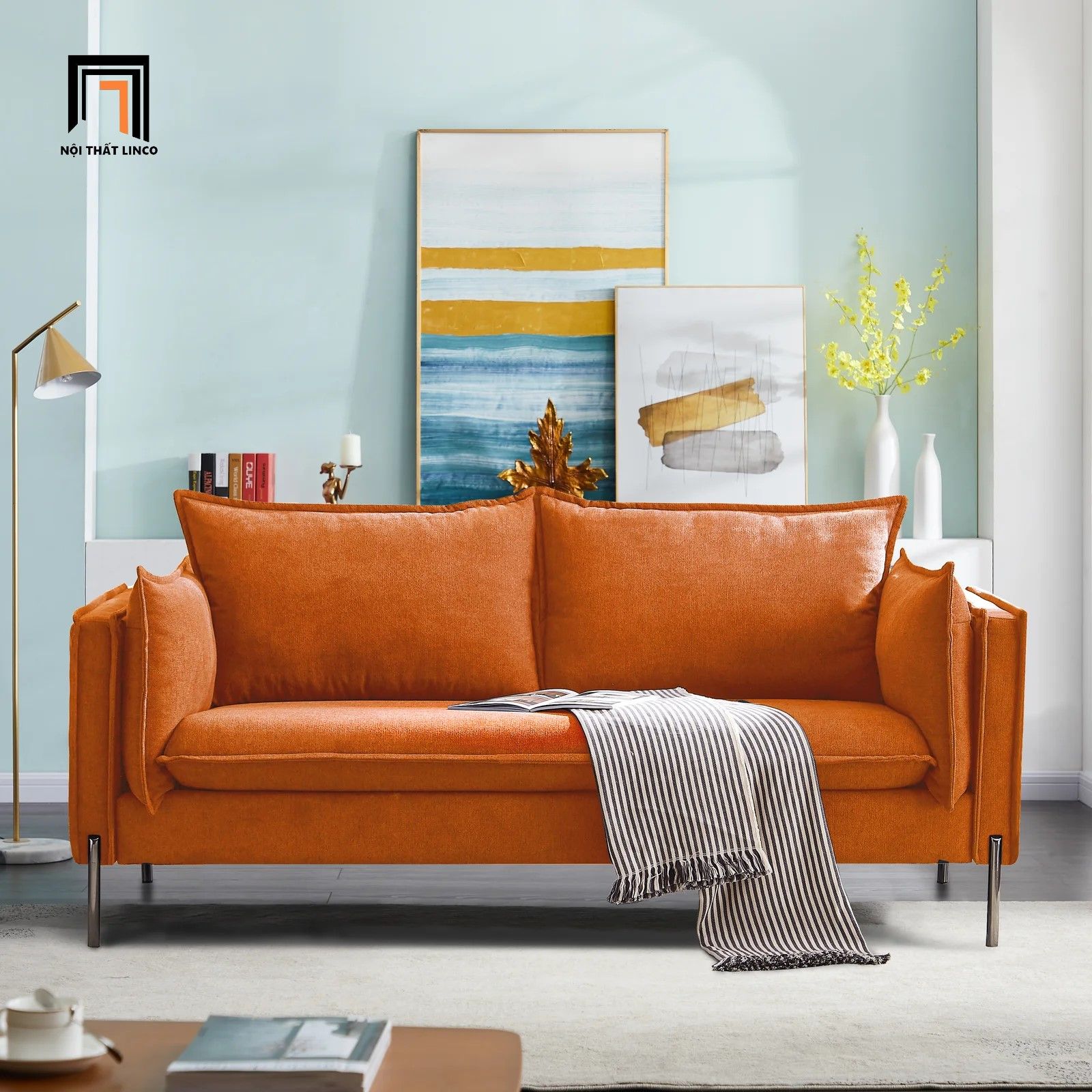 Ghế sofa băng nhỏ gọn BT87 Calla dài 1m9 vải nỉ màu cam