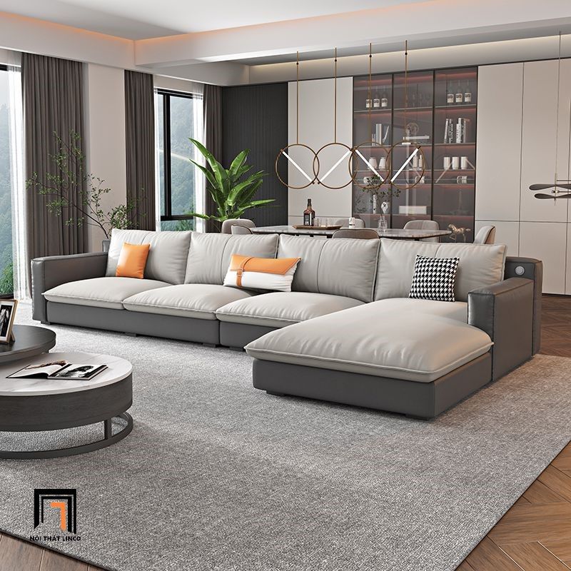 Bộ ghế sofa góc L sang trọng GT116 Olive 3m2 x 1m75 da giả