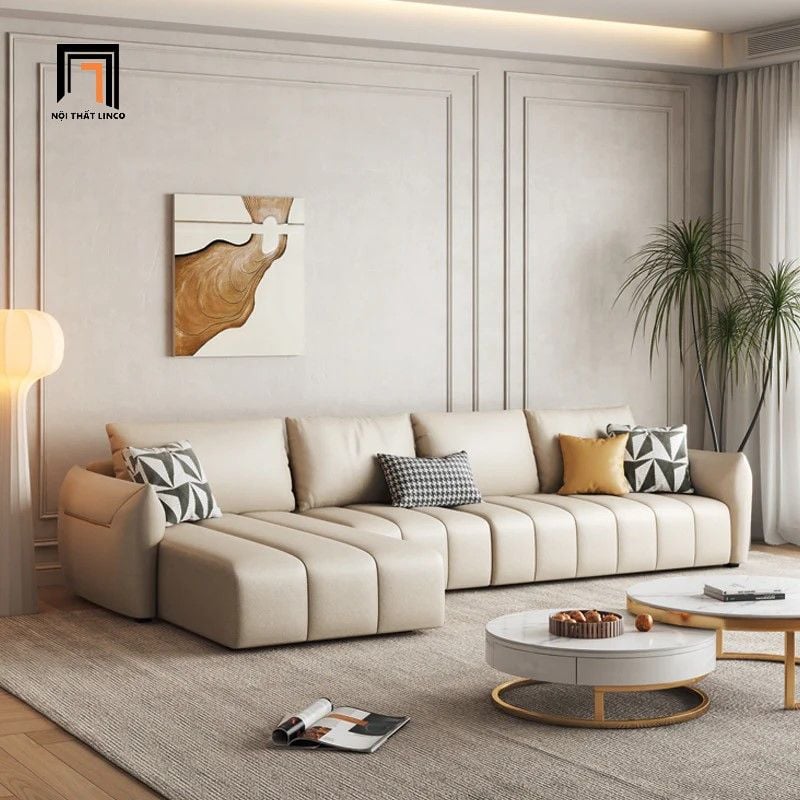 Sofa góc L da Pu trắng kem GT209 Sikeh 2m9 x 1m6 sang trọng