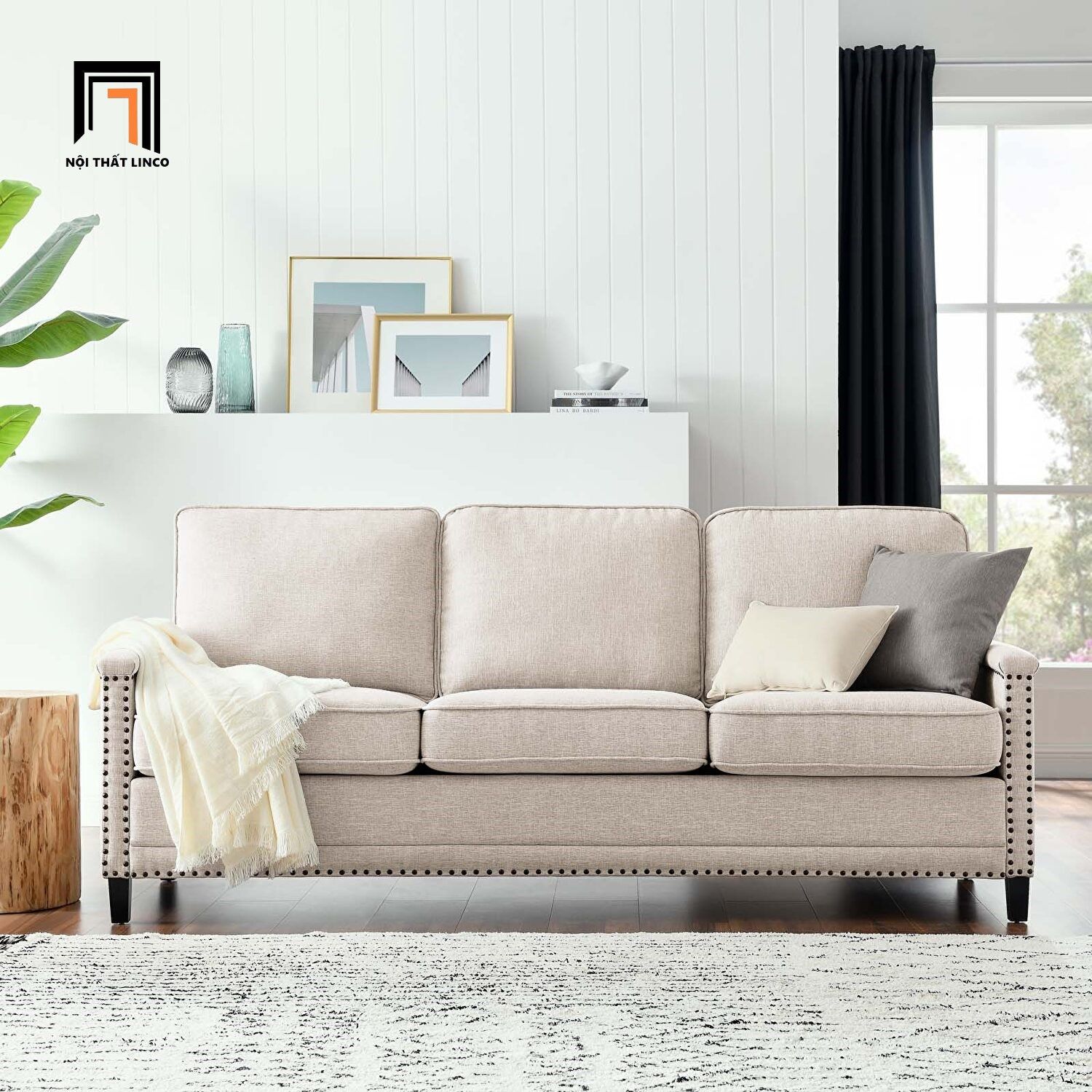 Ghế sofa văng nỉ 3 nệm ngồi BT107 Ashton 2m màu xanh lá