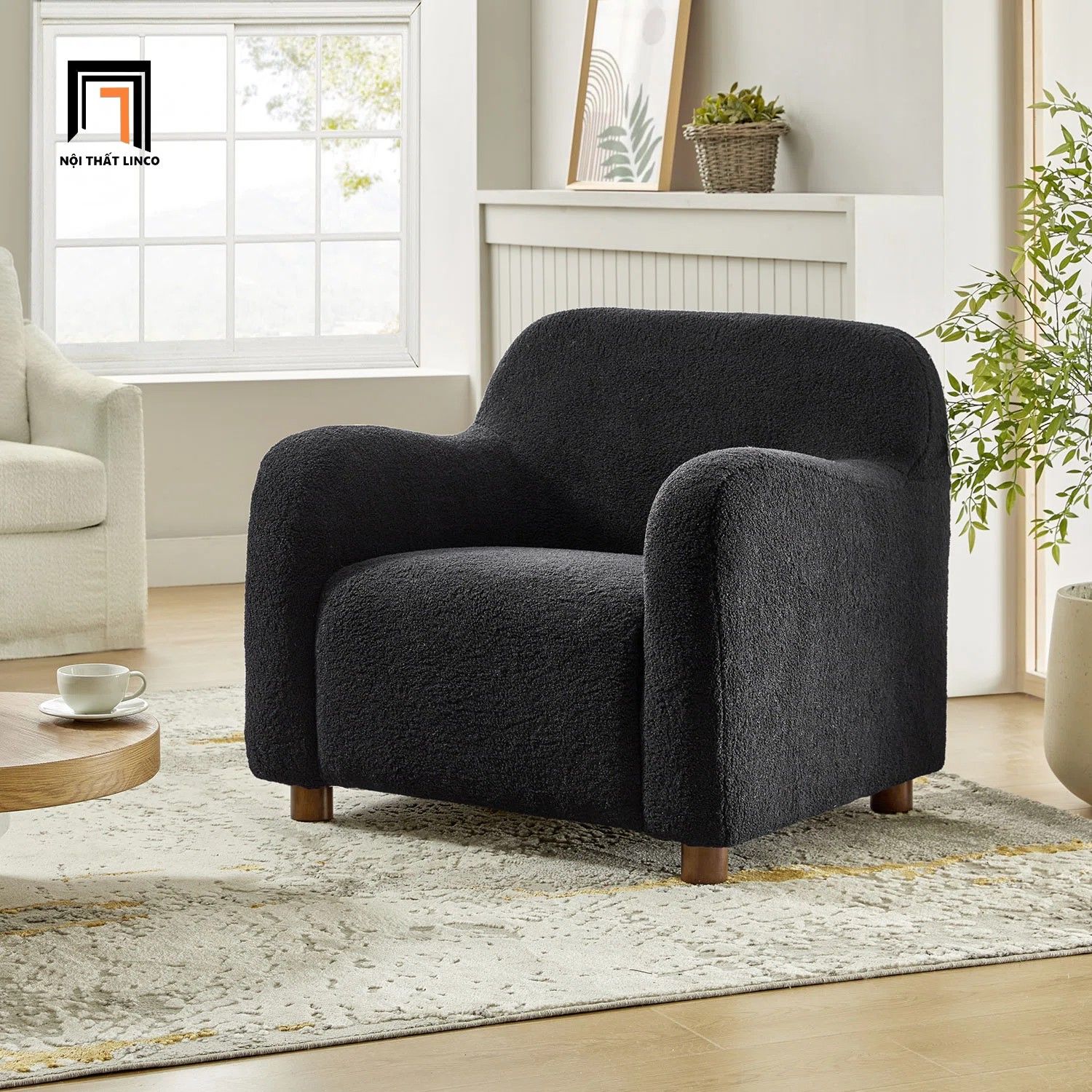 Ghế sofa đơn 1 chỗ xinh xắn DT108 Berken vải lông cừu xám
