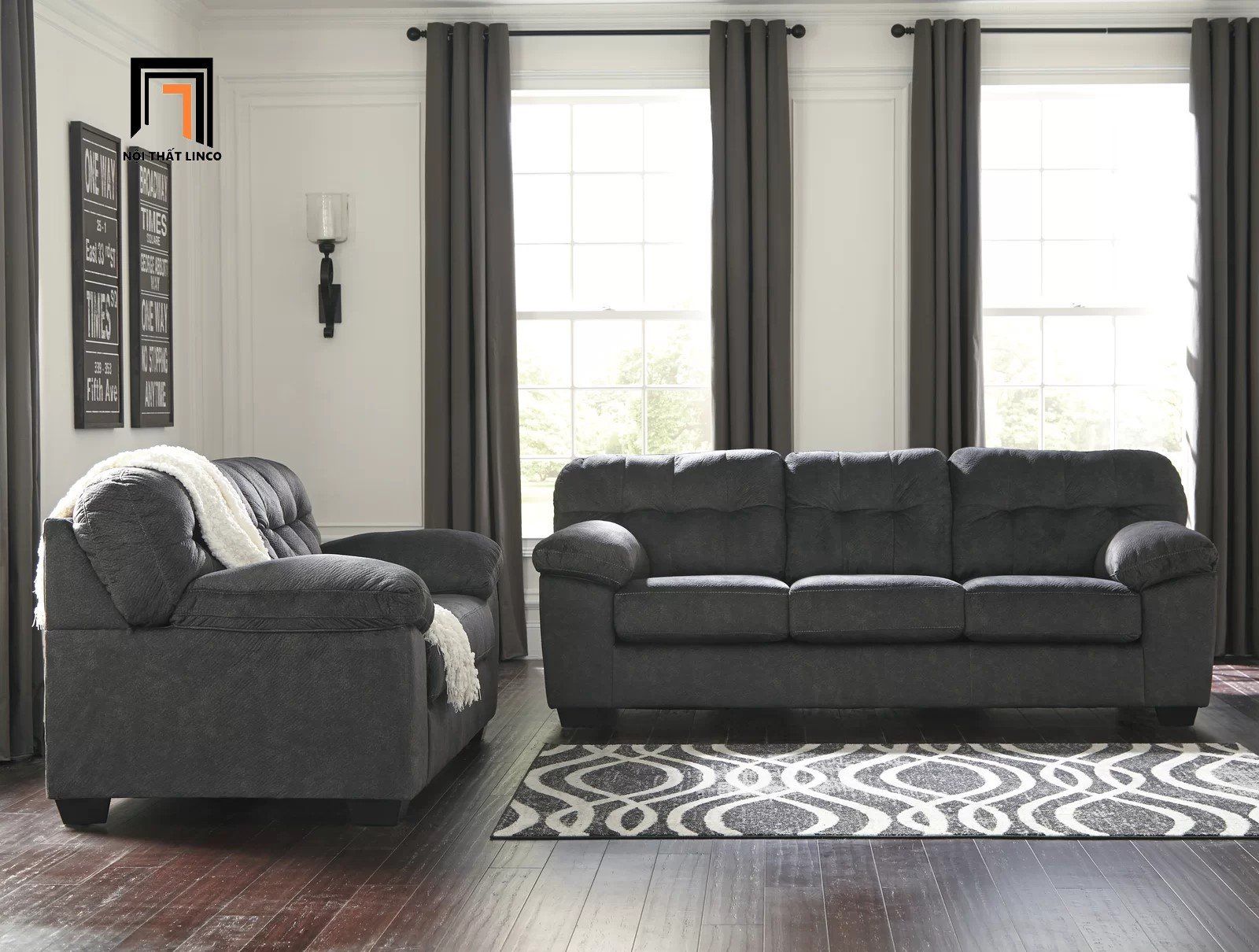 Bộ ghế sofa gia đình KT16 Barrus da công nghiệp màu đen