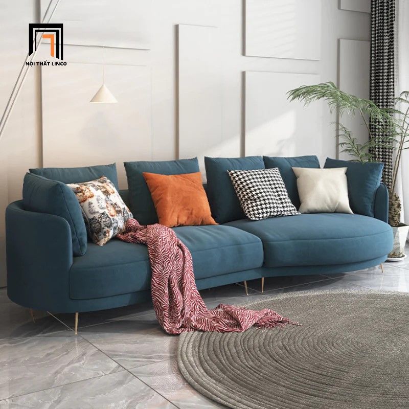 Sofa băng cong trang trí shop tiệm BT251 Shelby 2m6 vải nỉ cam