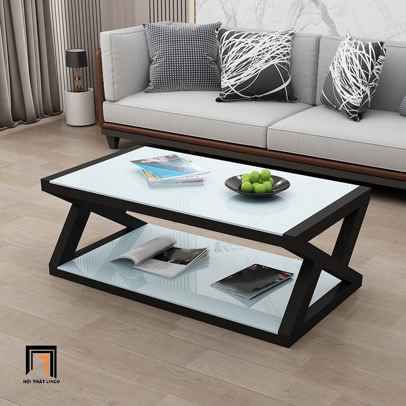 Bàn sofa chữ X xinh xắn BSF2 Trestle 1m x 50 kính 2 tầng