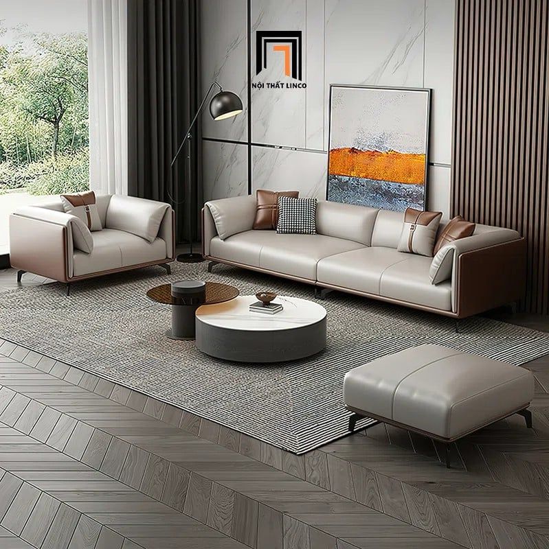 Bộ ghế sofa phòng khách cao cấp KT147 Morelia bọc da Pu mềm