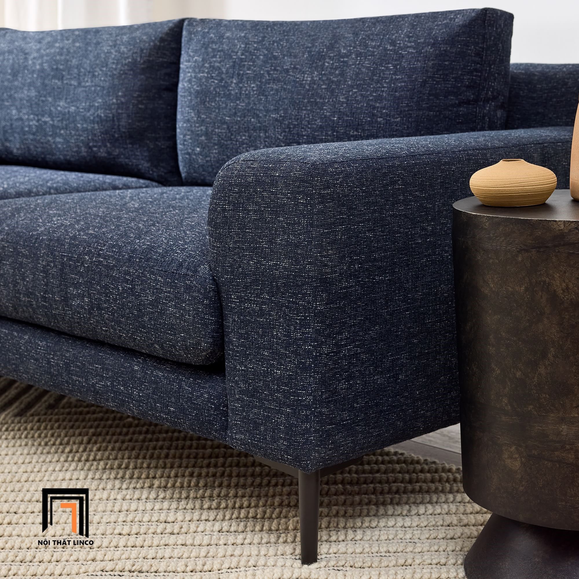 Ghế sofa băng dài 2m màu xanh đậm BT119 Harper vải nỉ bố
