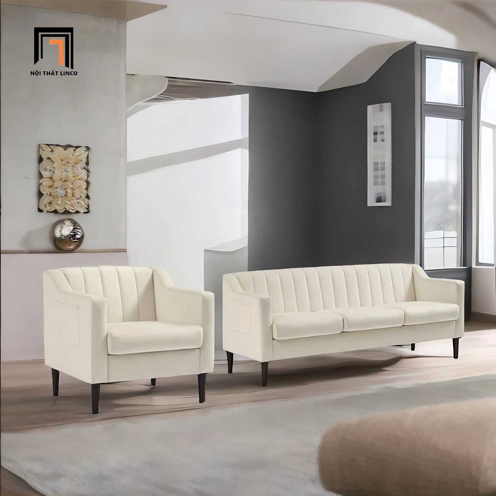 Bộ ghế sofa gia đình vải nhung xanh lá KT131 Perrytown giá rẻ