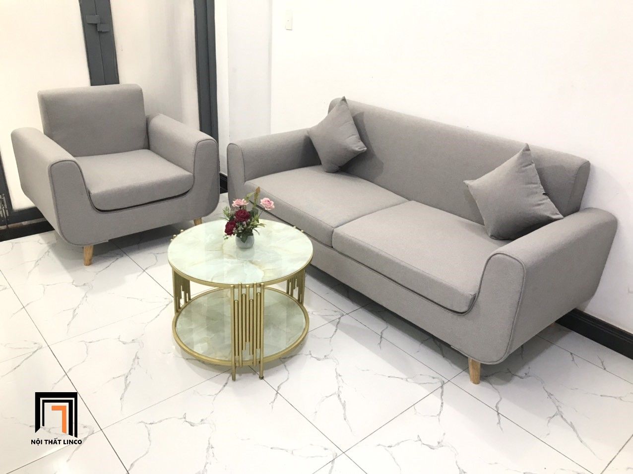 Set ghế sofa băng phòng khách NS04 hiện đại xám trắng