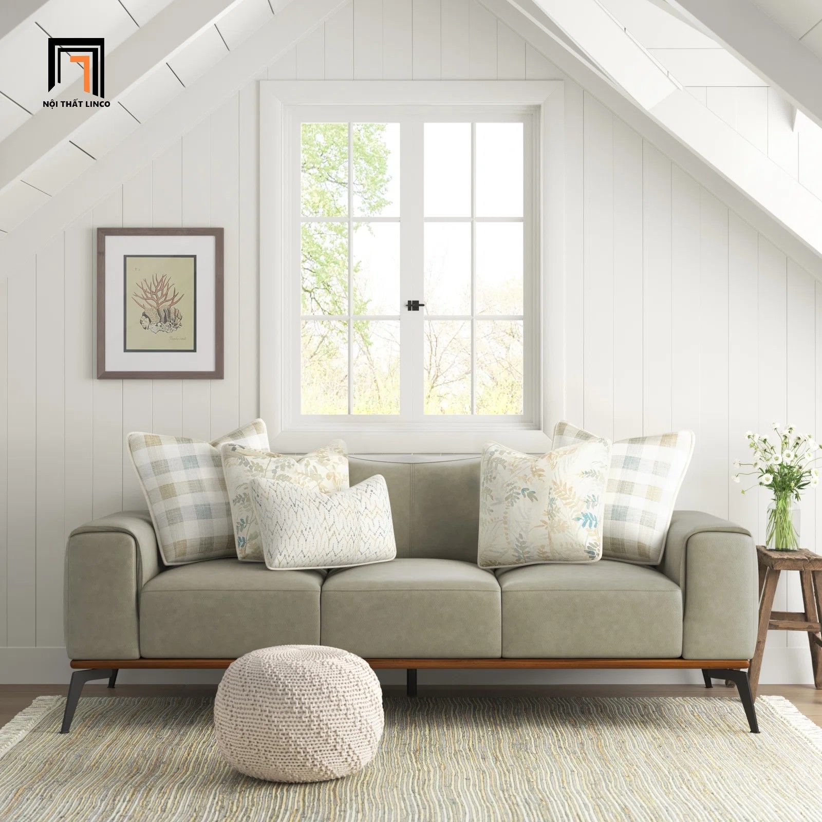 Ghế sofa băng sang trọng 2m1 BT177 Conley bọc da giả nâu đậm