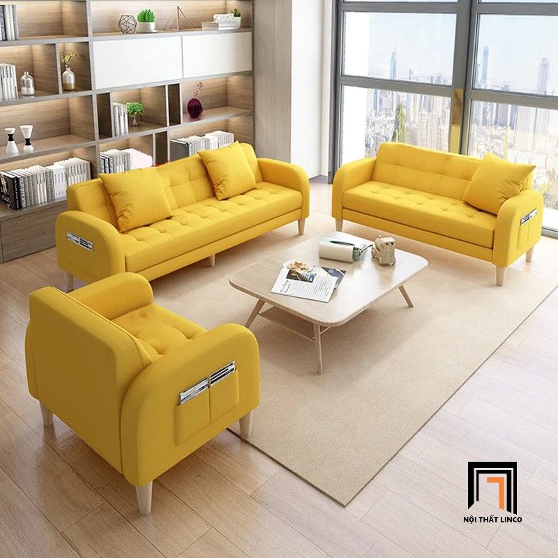 Ghế sofa băng nhỏ gọn BT308 Leon 1m6 màu xanh lá vải nỉ đẹp