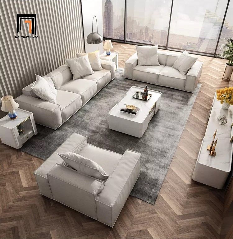 Bộ ghế sofa góc U xám trắng GT19 Kedu cho phòng khách hiện đại