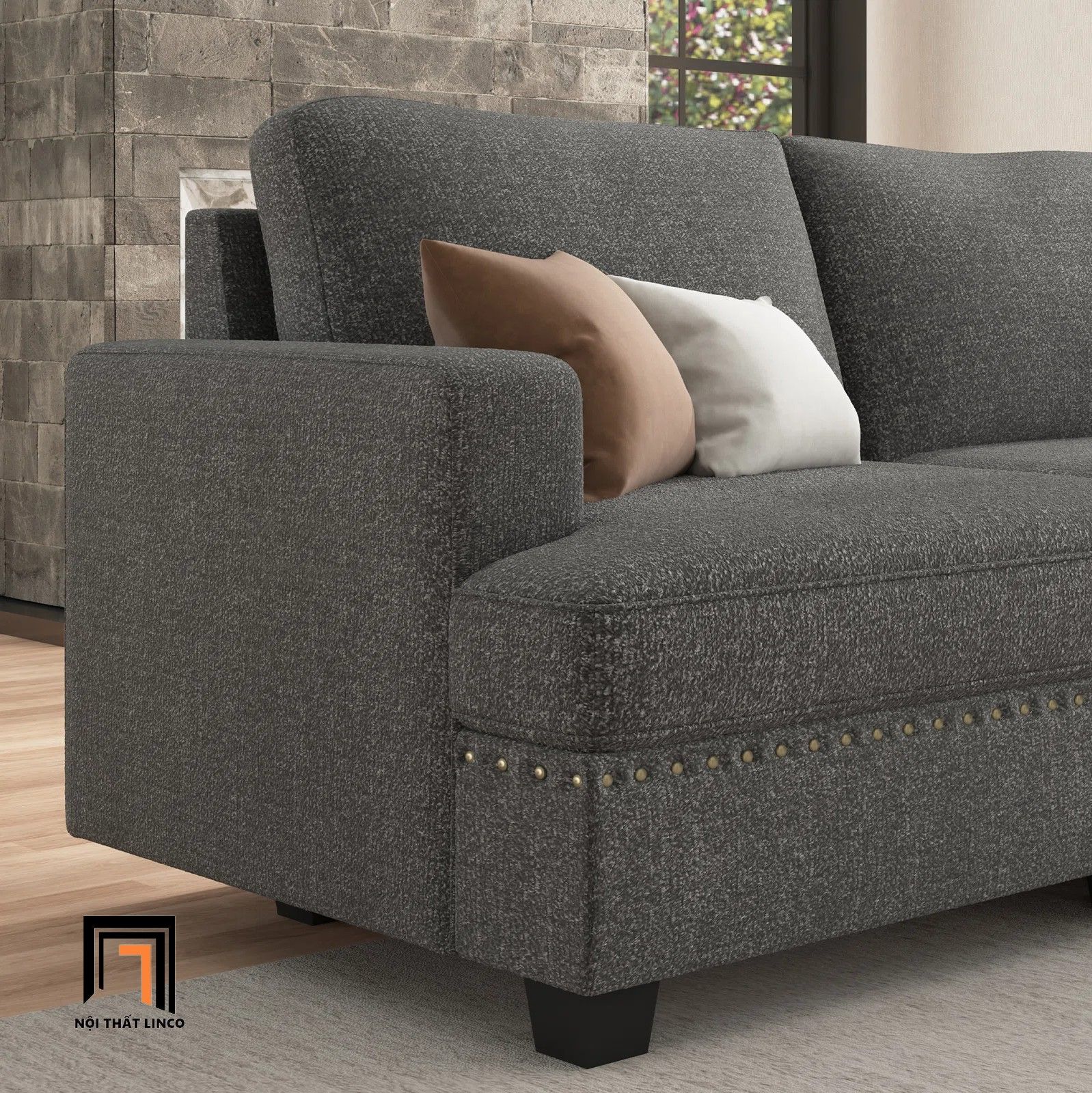 Set ghế sofa U vải nỉ màu xám UT13 Anureet cho phòng khách