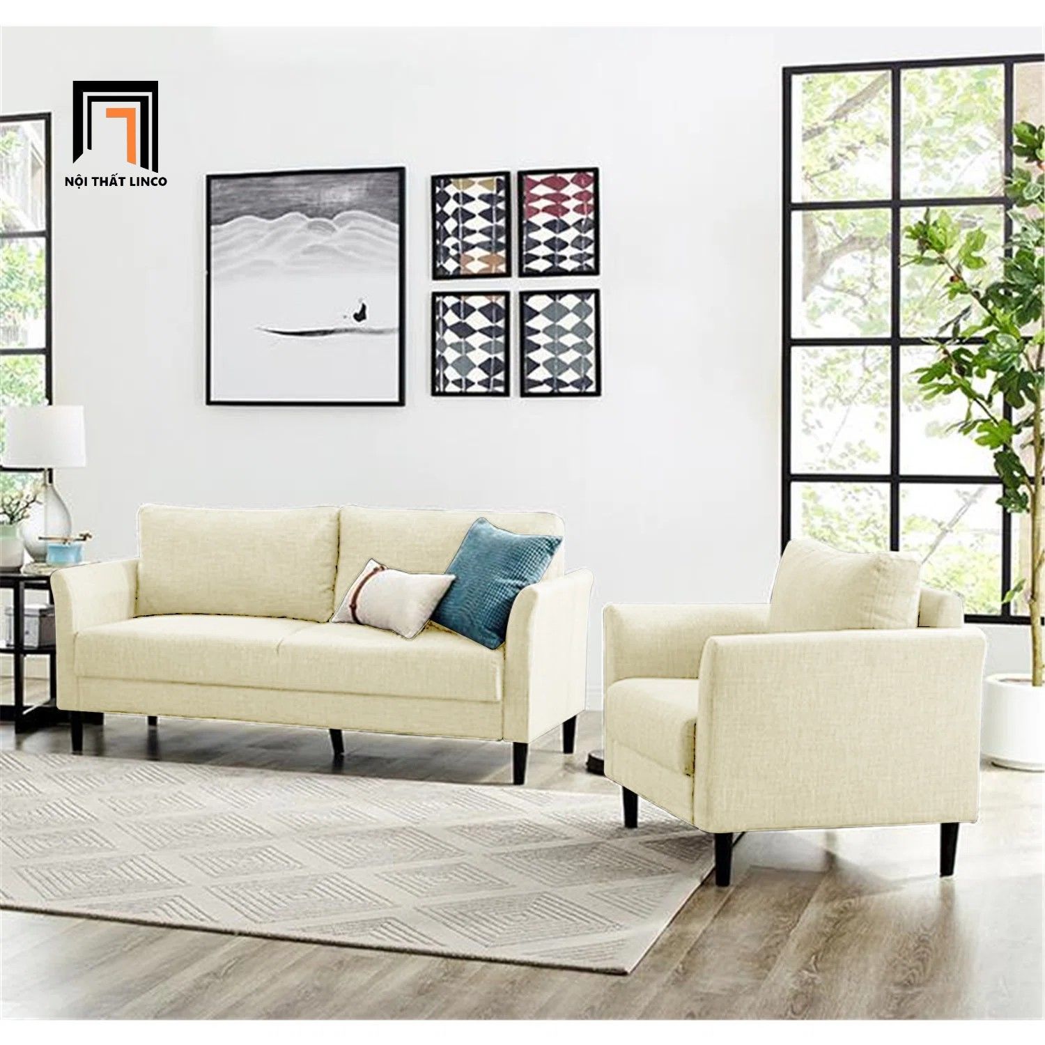 Bộ ghế sofa vải bố xám đậm KT128 Marouso văn phòng làm việc