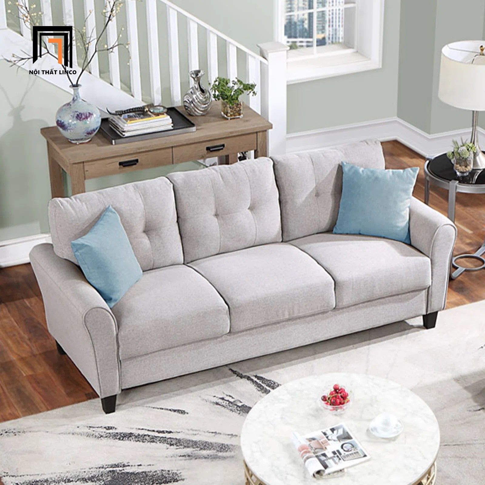 Bộ ghế sofa phòng khách gia đình KT127 Fredel xám trắng giá rẻ