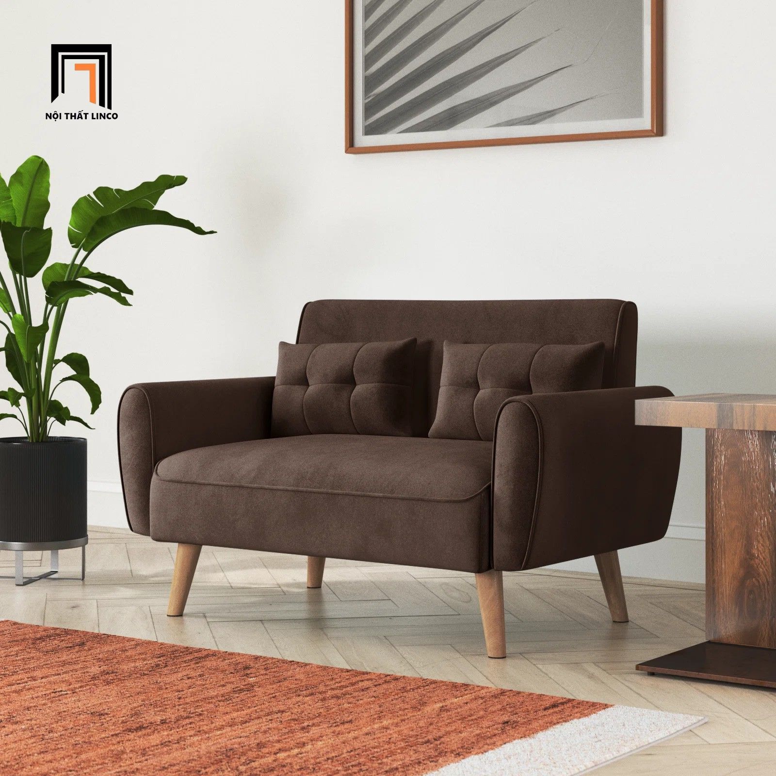 Ghế sofa văng mini cho phòng nhỏ BT222 Arlander 1m2 màu nâu