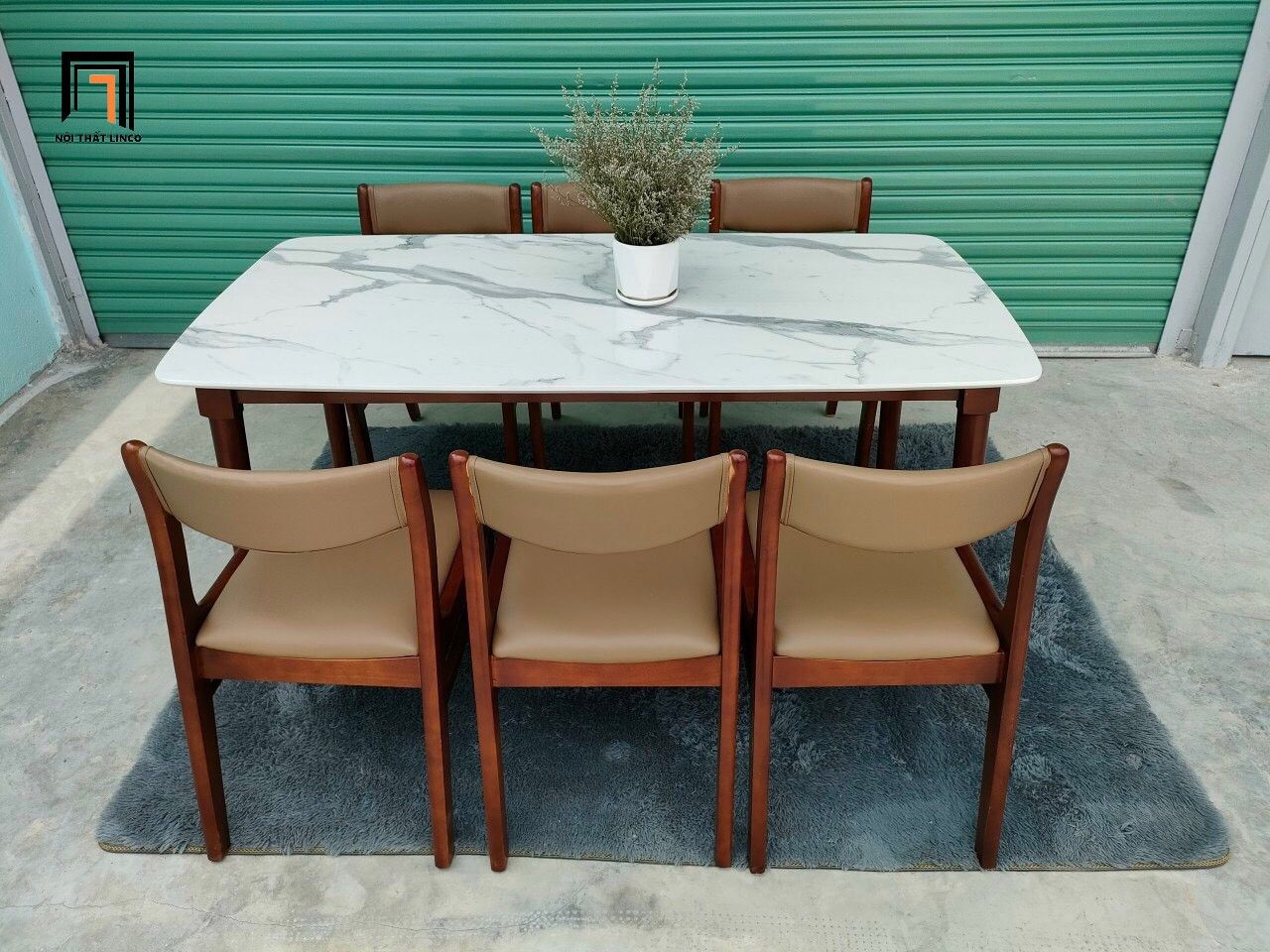 Bộ bàn ăn phòng bếp gia đình 18-KH6-G10-B110 6 ghế bọc da giả