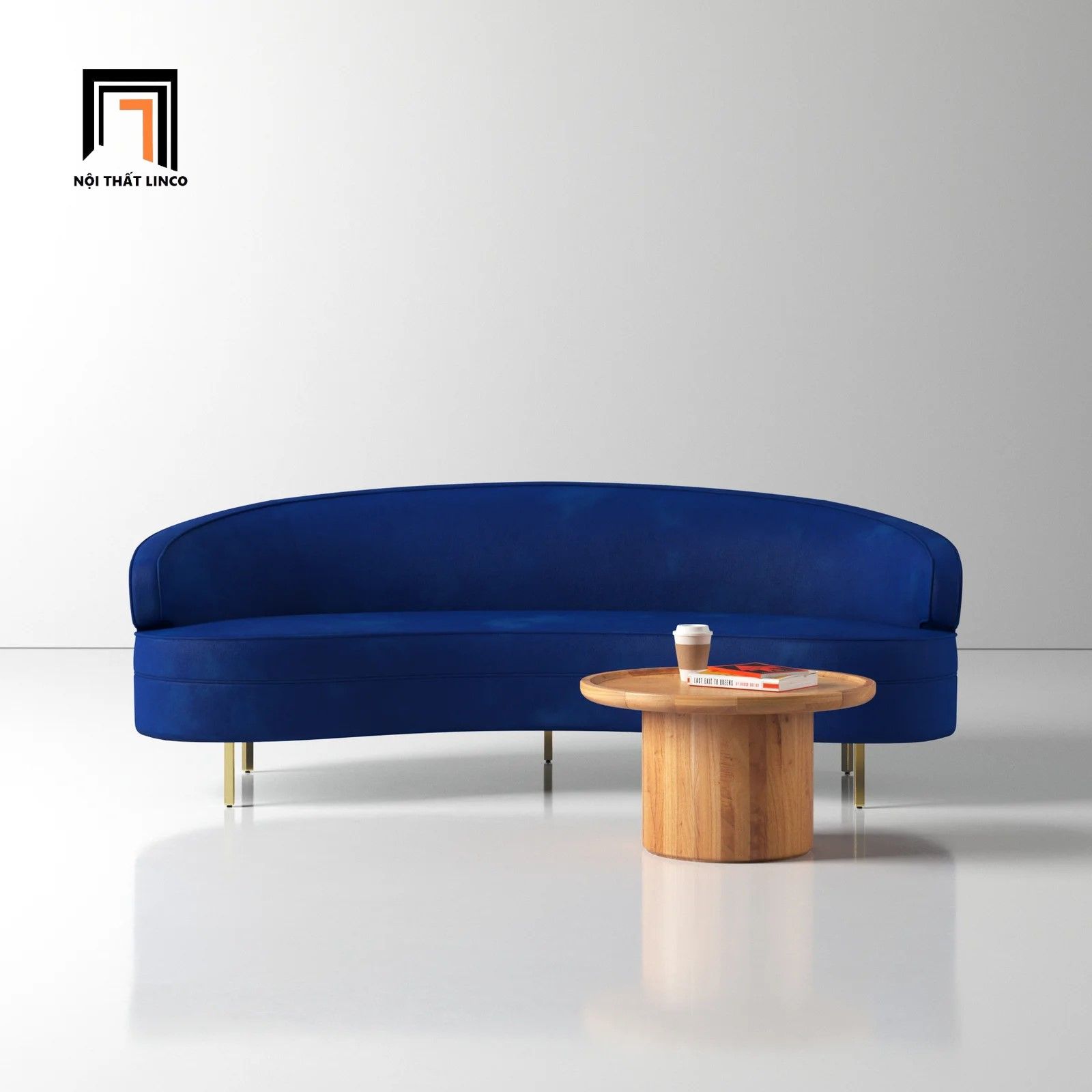 Ghế sofa băng cong BT23 Neville dài 2m2 vải bố nỉ kiểu dáng đẹp
