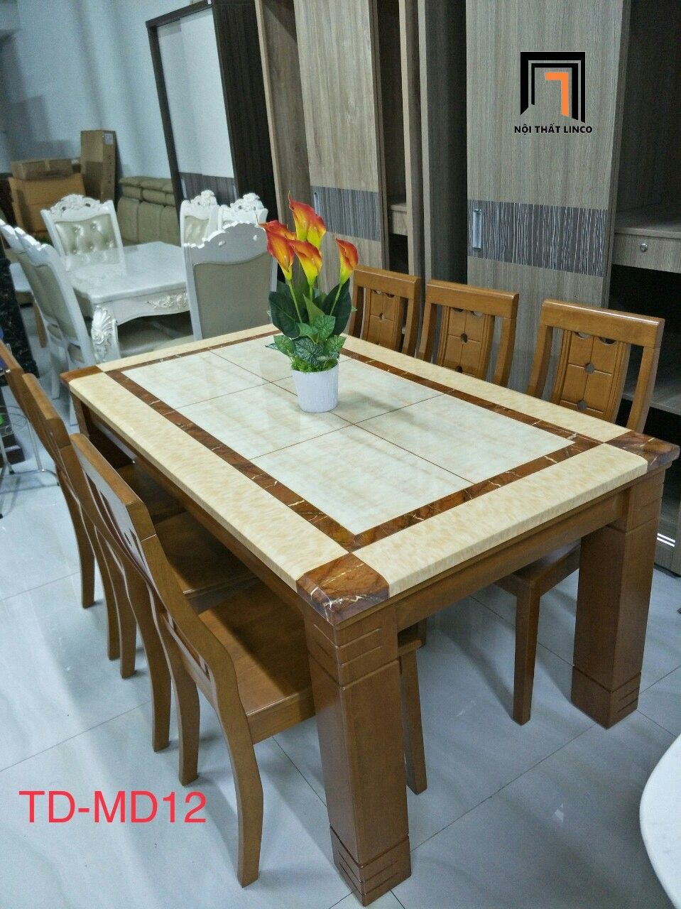 Bàn ghế ăn nhà bếp sang trọng GF17-BAD6-G308-B354 6 ghế