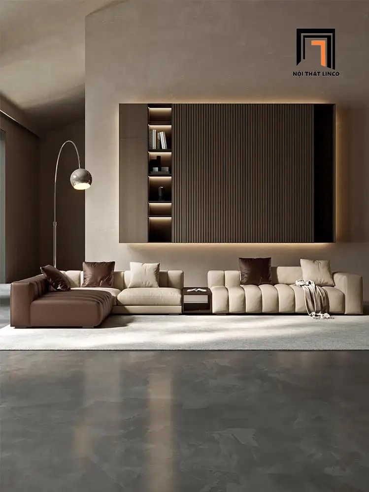 Bộ ghế sofa góc L hiện đại GT251 Yeehaw 3m4 x 2m2 phối da