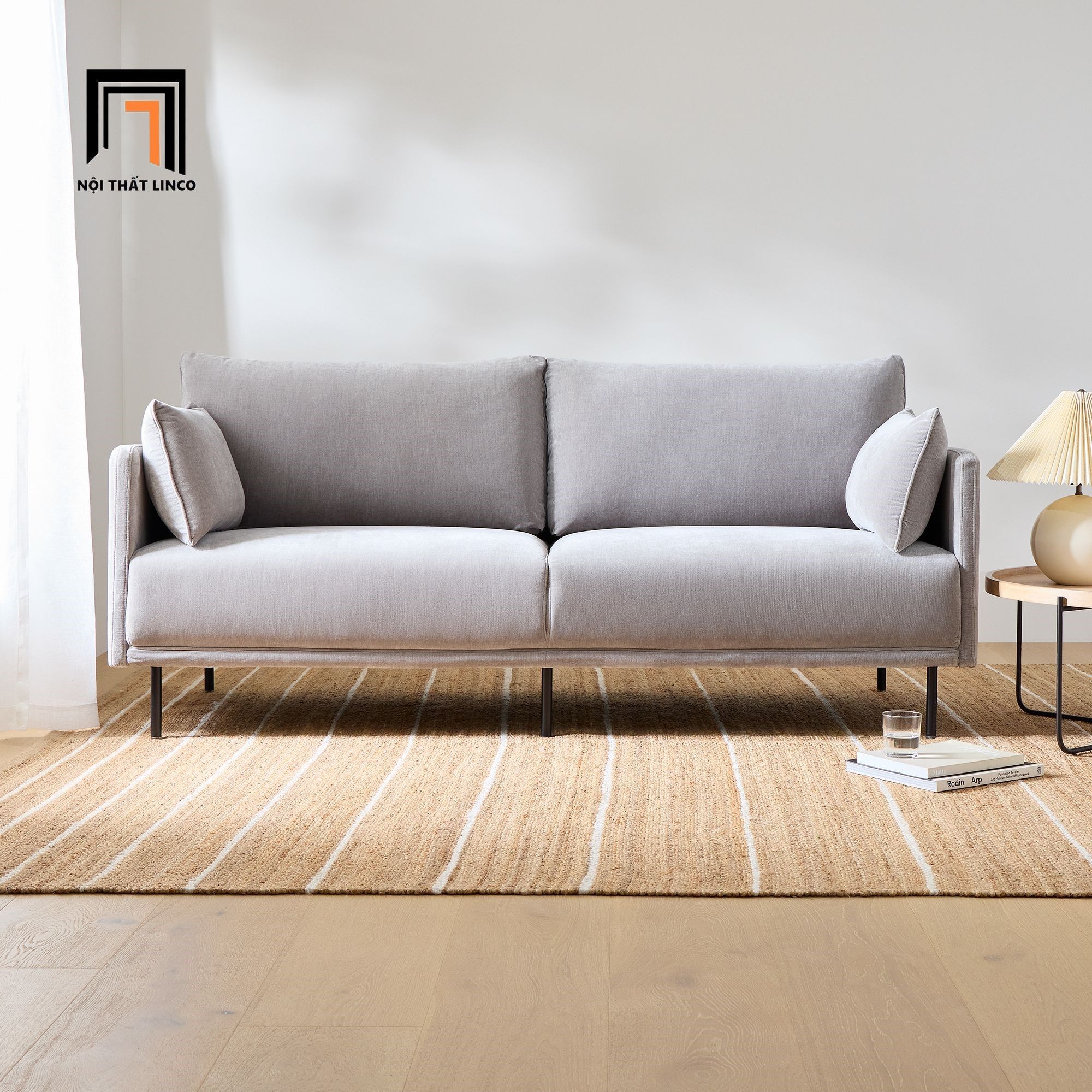 Ghế sofa văng vải nhung hiện đại BT112 Elia 1m9 màu xám tro