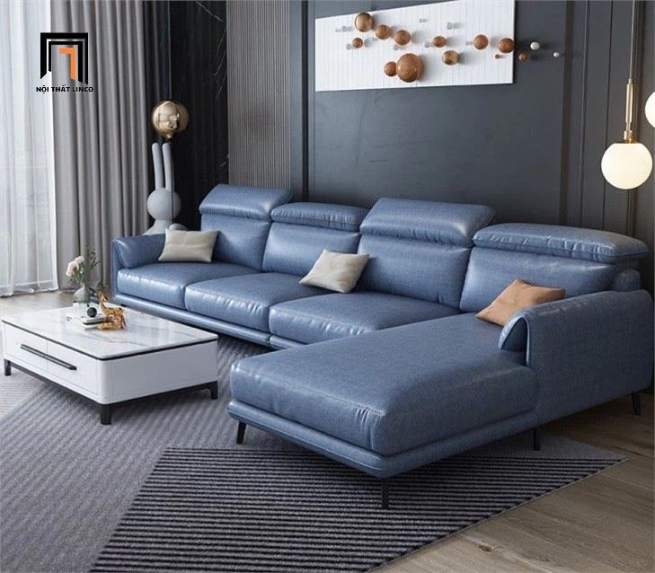 Bộ ghế sofa chữ L GT249 Osino 3m x 1m6 da giả xám đậm
